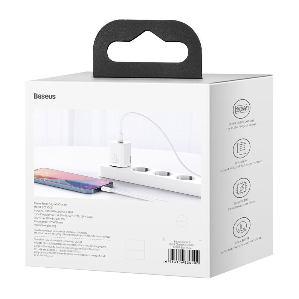 super si 1c szybka ładowarka do telefonu usb-c 20w pd biały