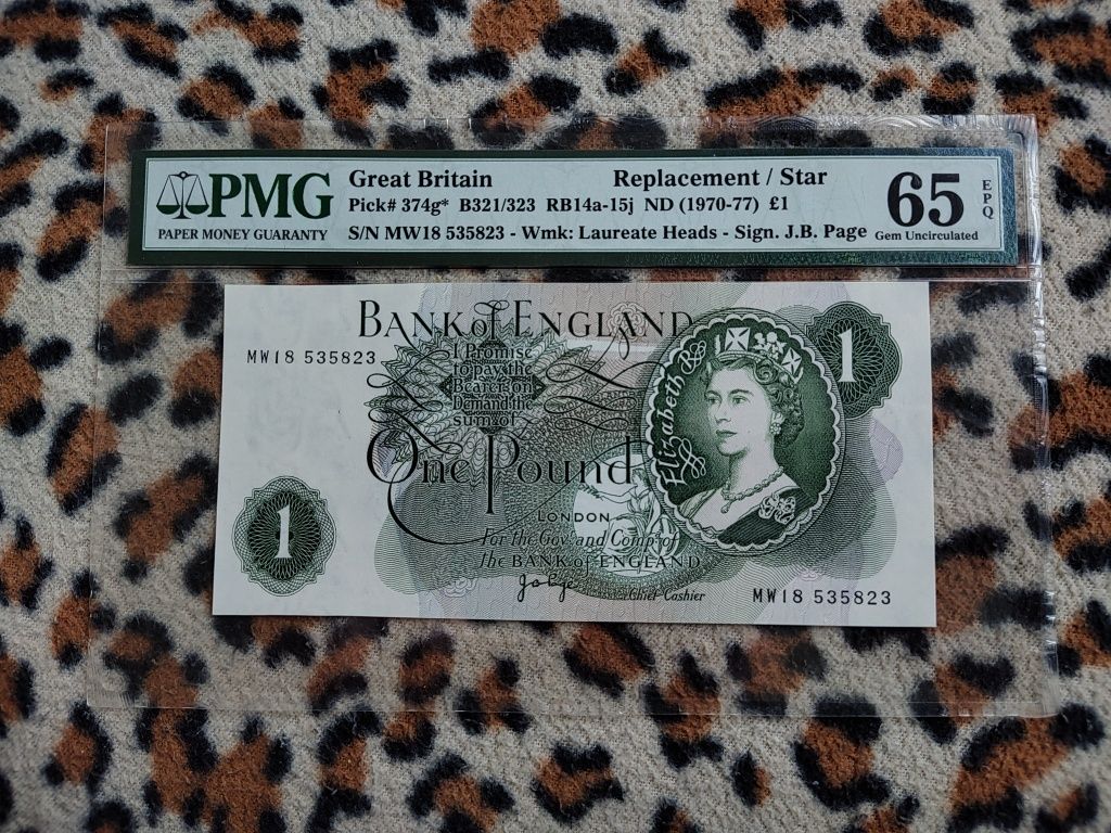 1 funt Elżbieta II Anglia 1970 grading PMG