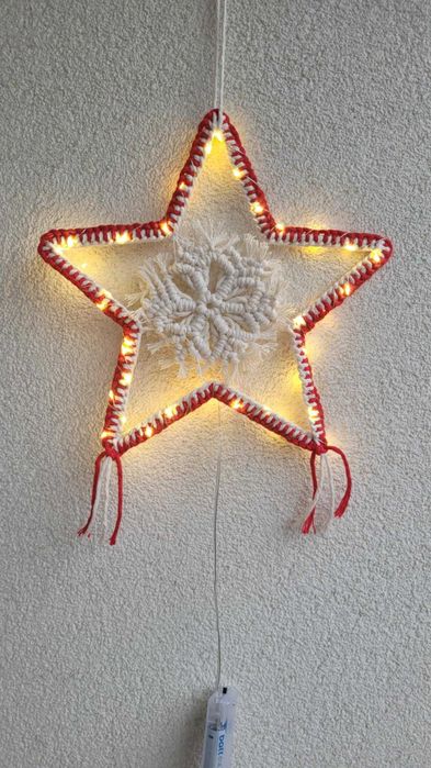 Makrama rękodzieło święta ozdoba Boże Narodzenie zima śnieżynki  led