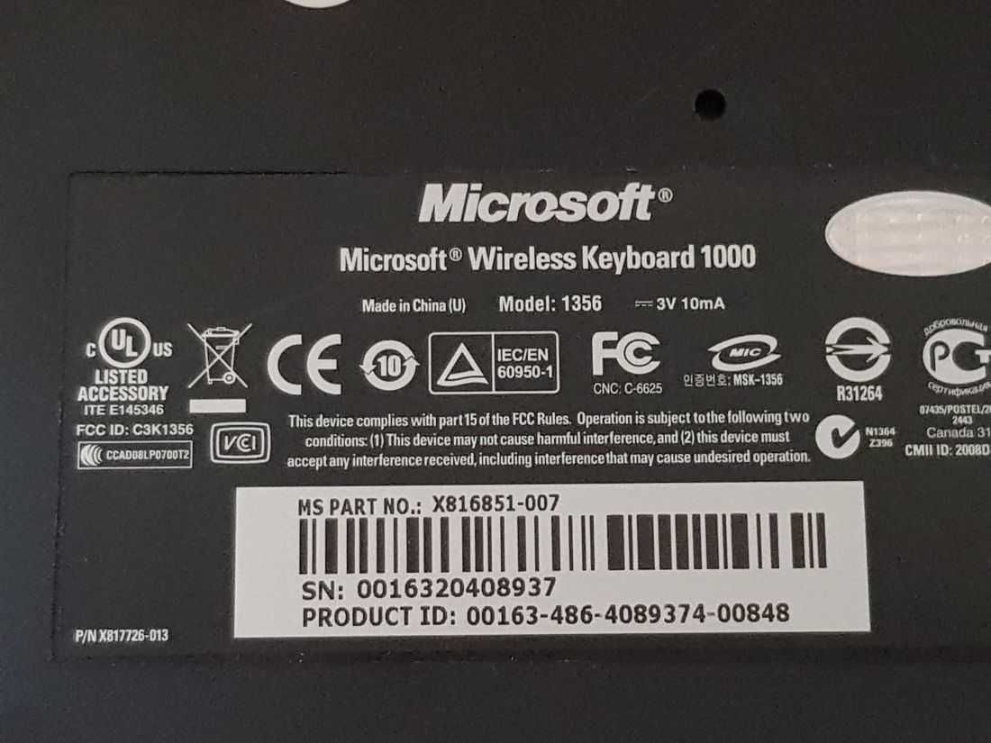 Klawiatura bezprzewodowa MICROSOFT KEYBOARD 1356