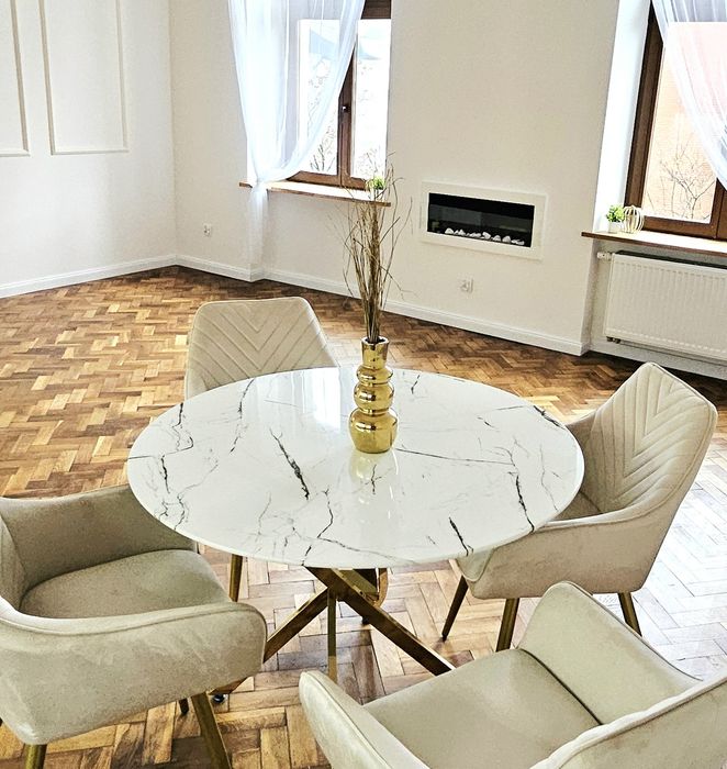 Blat stolu . Szklany okrągły gruby marmur wzór