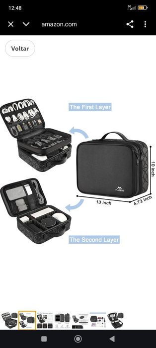 Bolsa de Viagem c/ Organizador p/ Cabos e Eletrónicos M Matein Preta