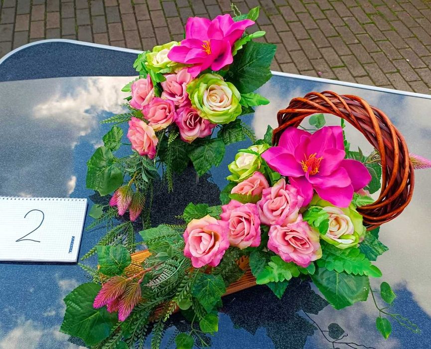 Komplety 2 cz.,stroiki na pomnik i do wazonu drewno, różowy,czerwony