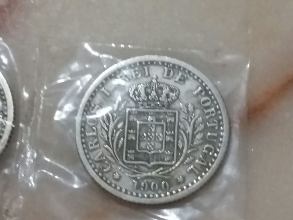 lote de 3 moedas de 100 Reis do ano 1900 (D. Carlos I)