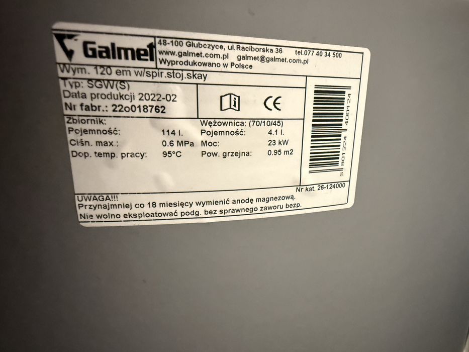Galmet 114l boiler, wymiennik, wezownica SGW(S)