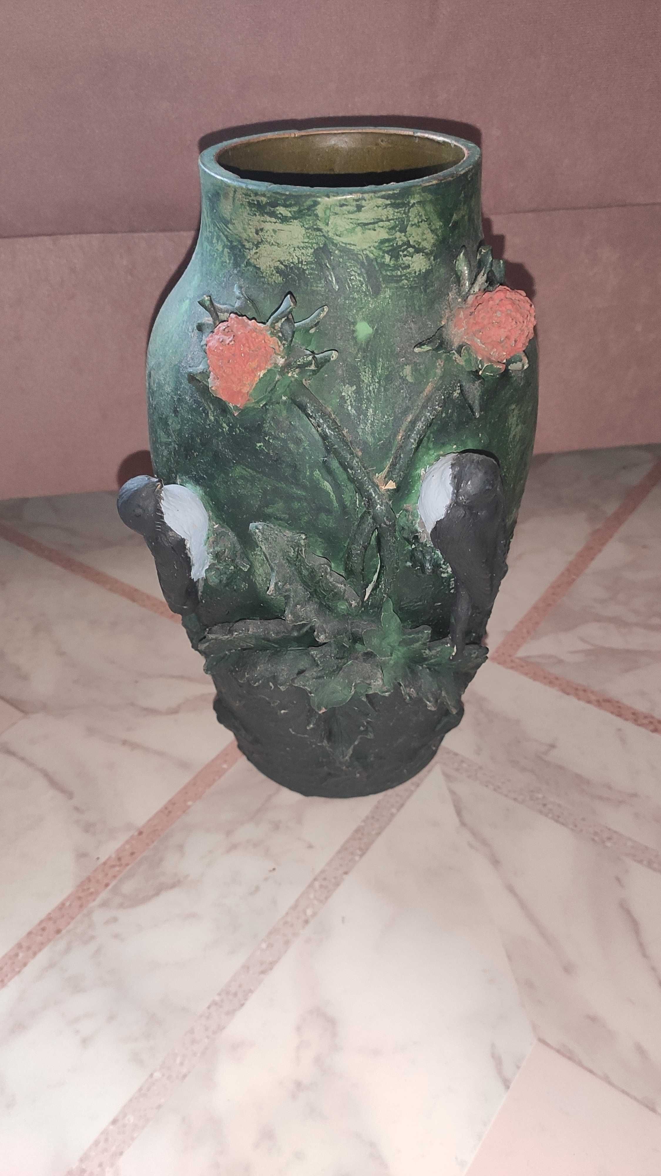 Zabytkowy wazon ręcznie malowany, rękodzieło PRL