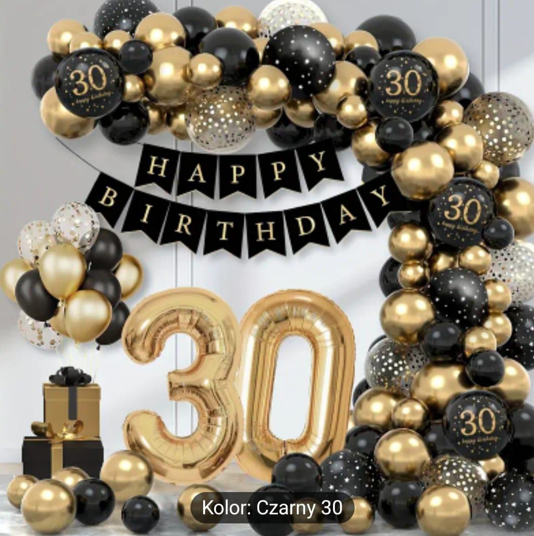 Nowy zestaw balonów na 30 ste urodziny złoto czarny banner balony 30