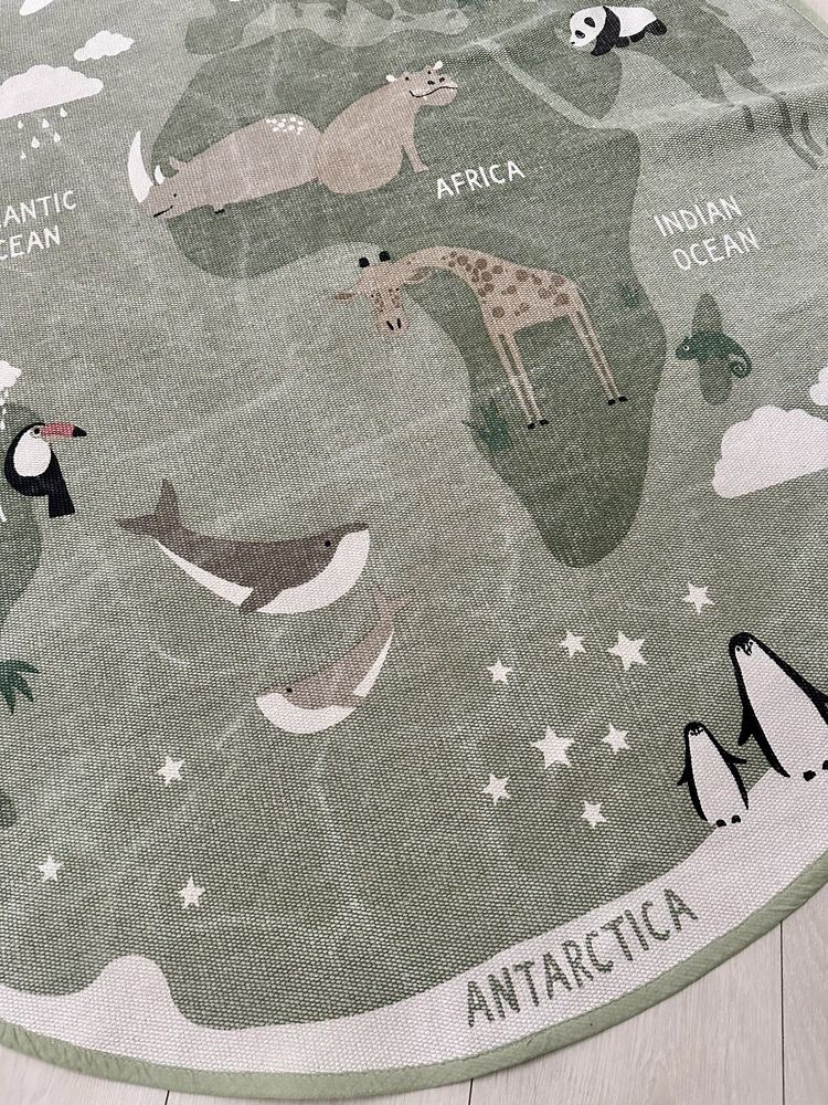 H&M Home chodnik dziecięcy okrągły 130cm bawełniany mapa zwierzęta