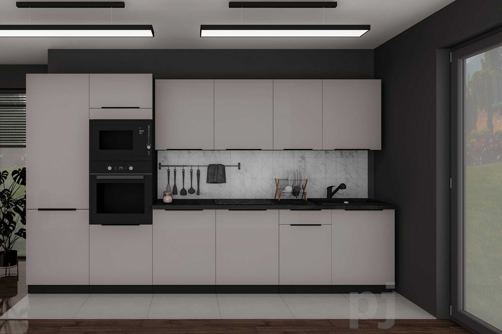 Kuchnia modułowa, czarna, orzech, cashmere