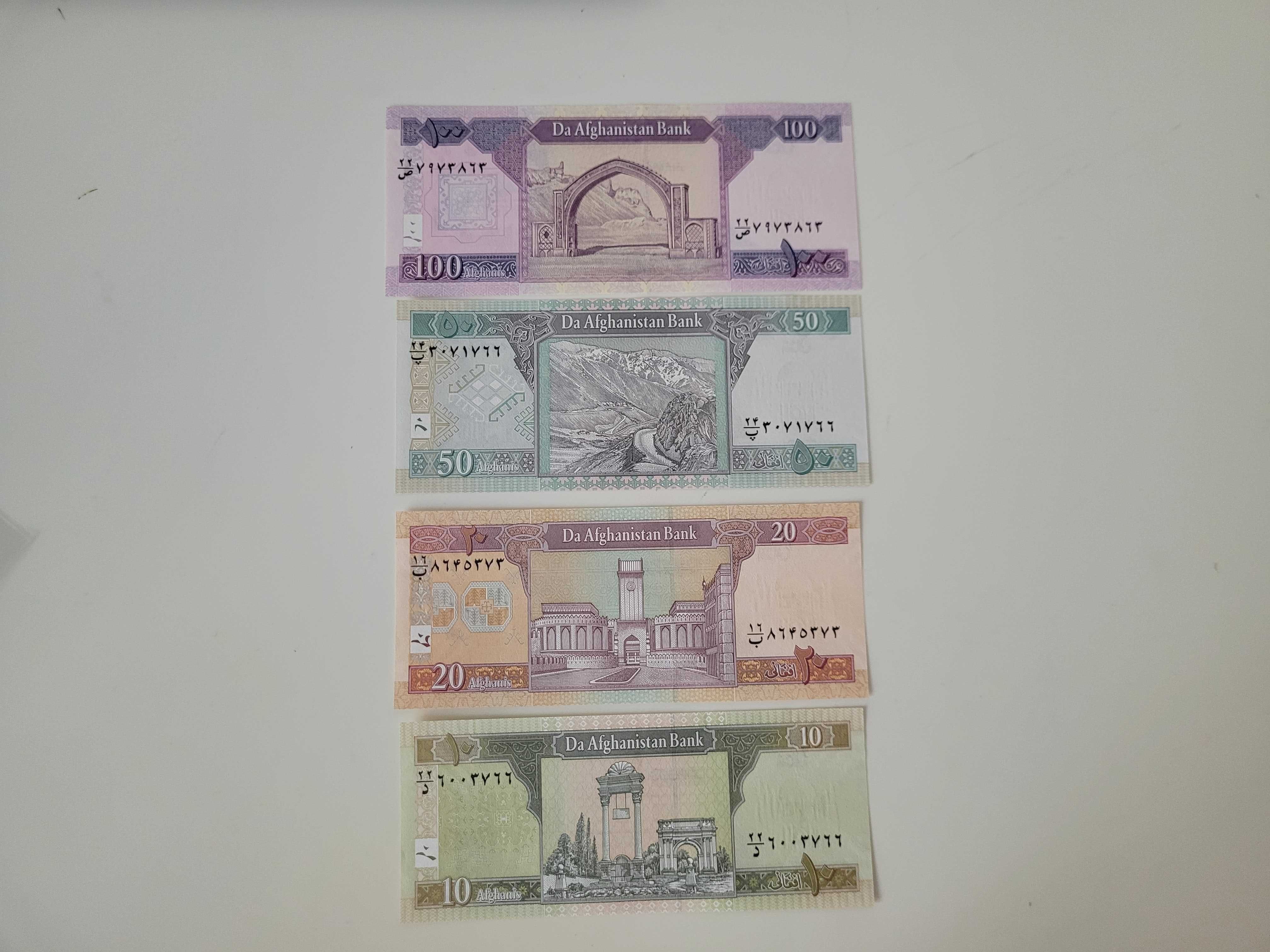 Unikat zestaw banknotów PWPW 10,20,50,100 Afgani - Afganistan_UNC