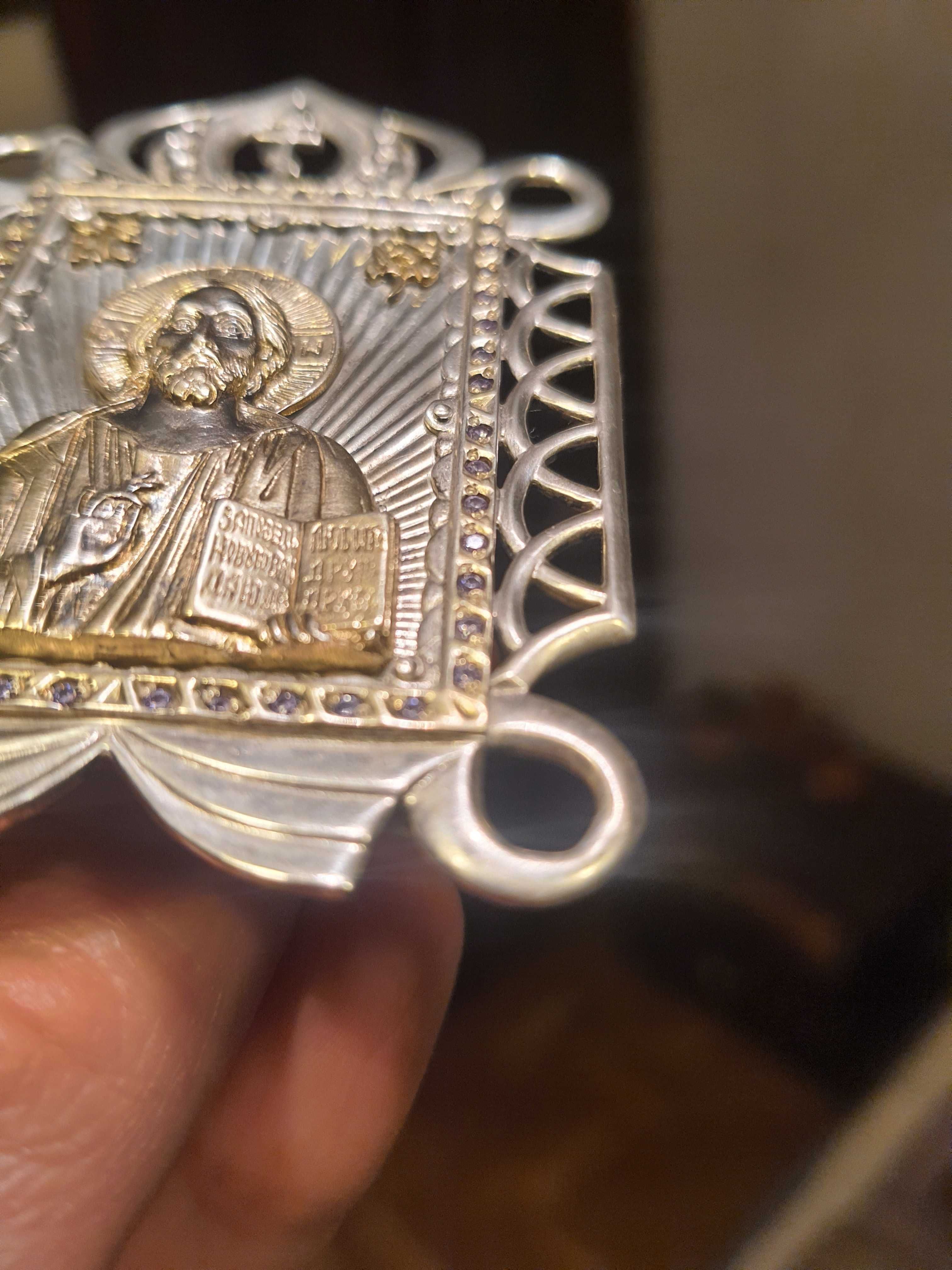 Ікона Христа срібна позолотою фіонітами Агат Луганська обл до окупації