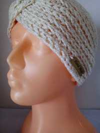 Damska, ecru; złota opaska-turban; handmade