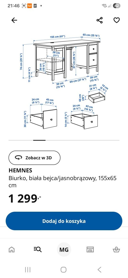 Biurko Ikea Hermes drewno