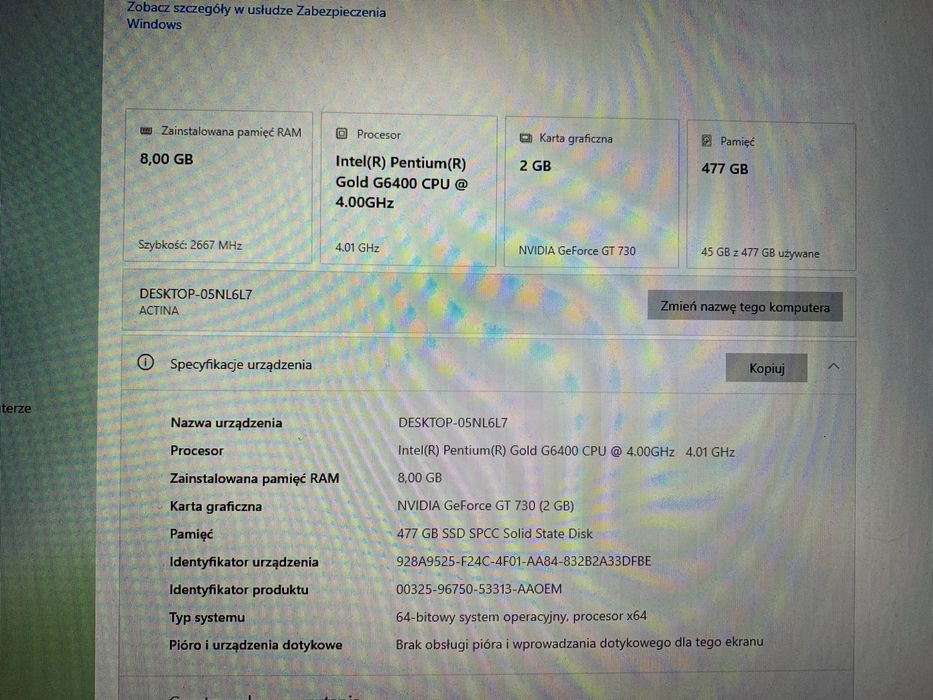 Komputer intel 10 generacji sprawny