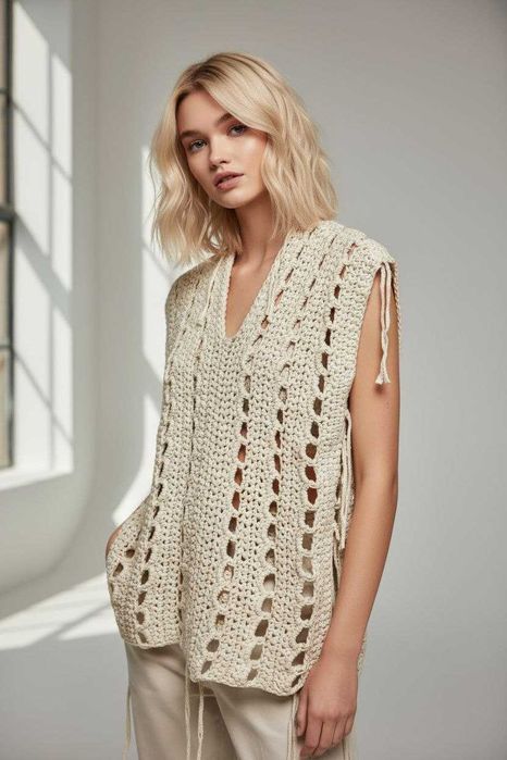 Вязаный жилет ручной работы TOPSHOP, стиль бохо, 100% хлопок, М/L