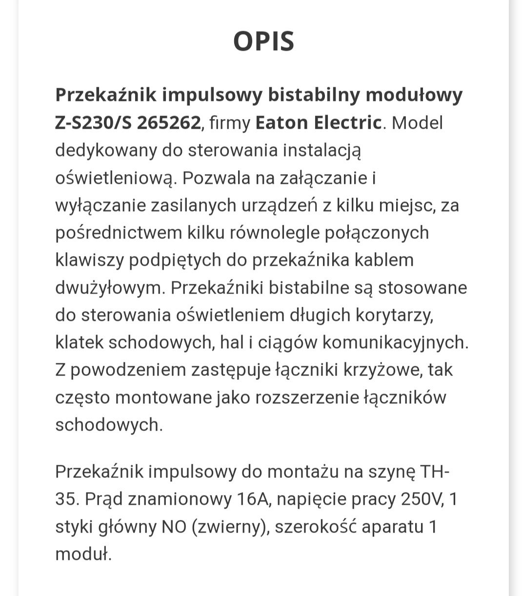 Przekaźnik impulsowy bistabilny modułowy Eaton