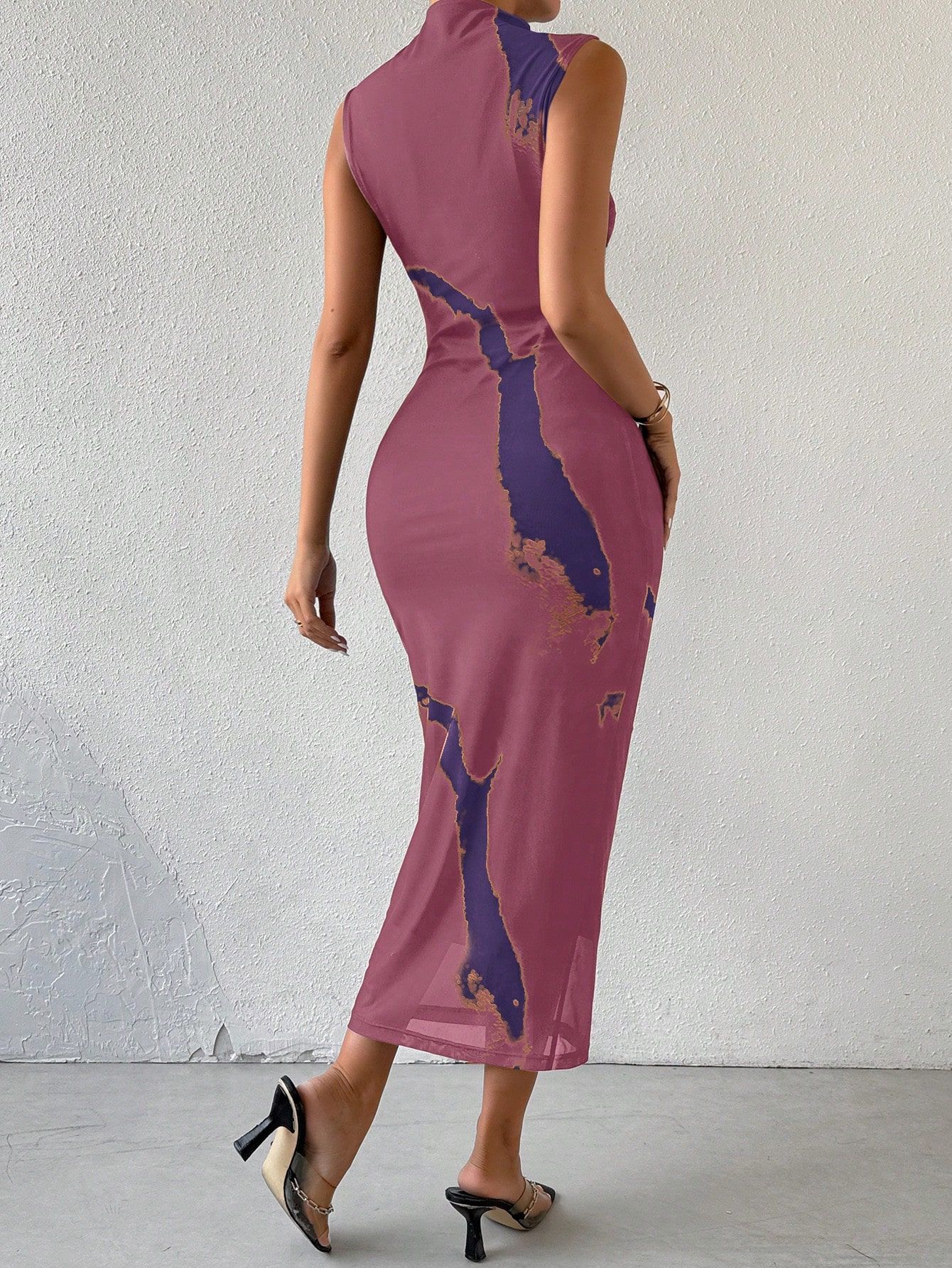 Sukienka Maxi Siateczkowa Marszczona Dopasowana Tie Dye Shein S 36