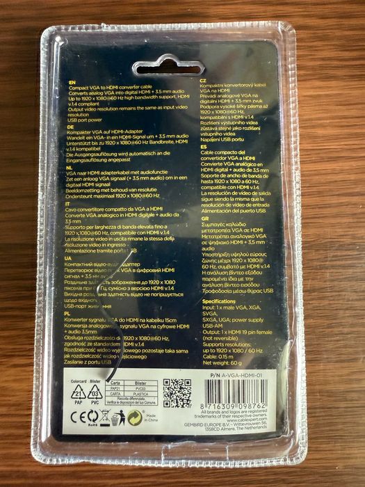 Перехідник VGA to HDMI Cablexpert (A-VGA-HDMI-01)