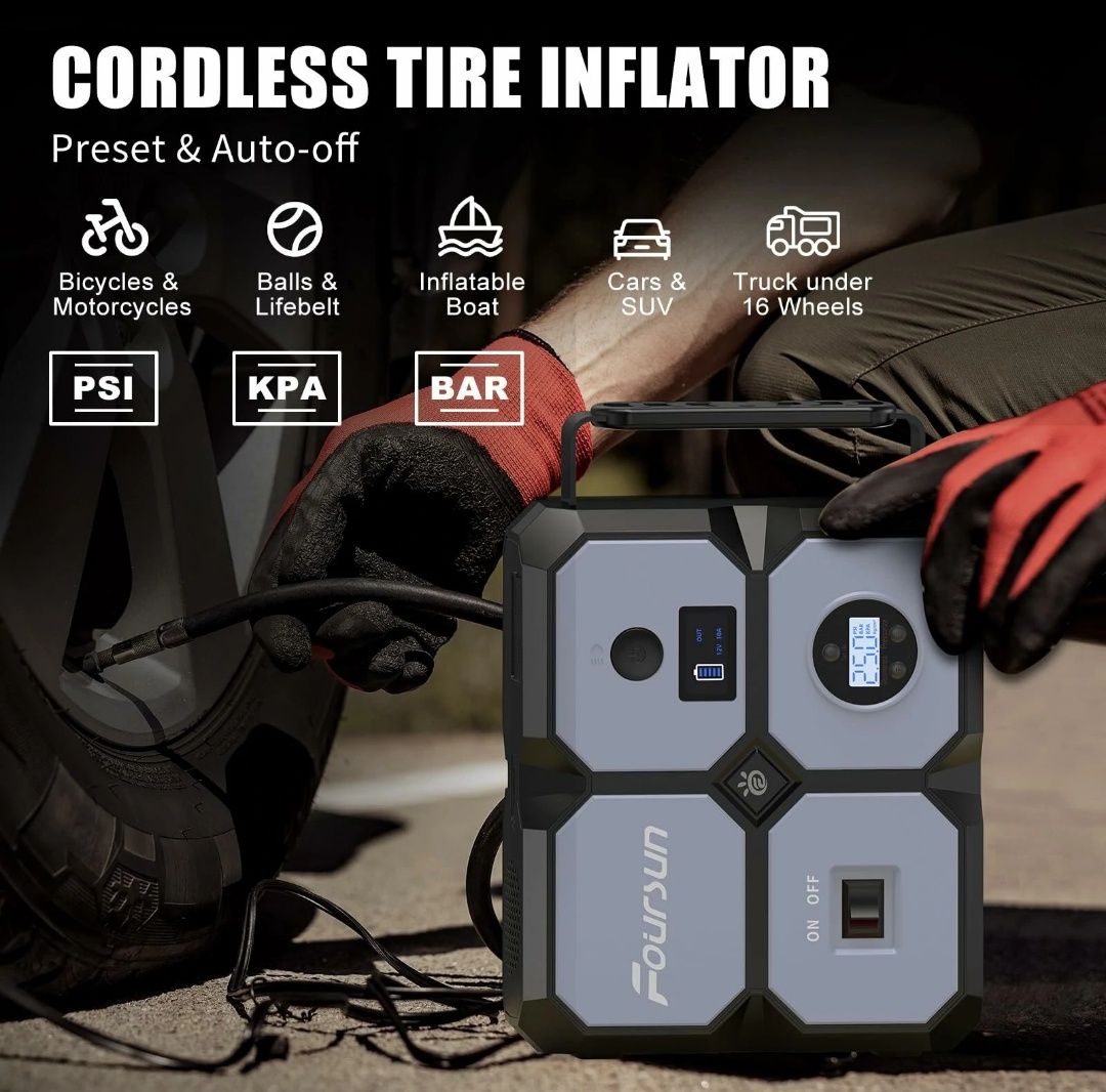Booster Para carro 26800mAh 4000a 4 em 1 com Compressor de Ar sem Fios
