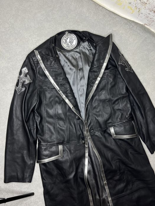 Кожаный мужской длинный плащ New Rock  Розмір: M - L