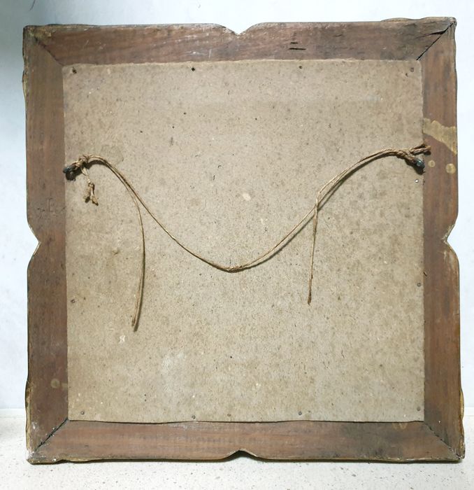 Lindo antigo azulejo falante assinado e emoldurada