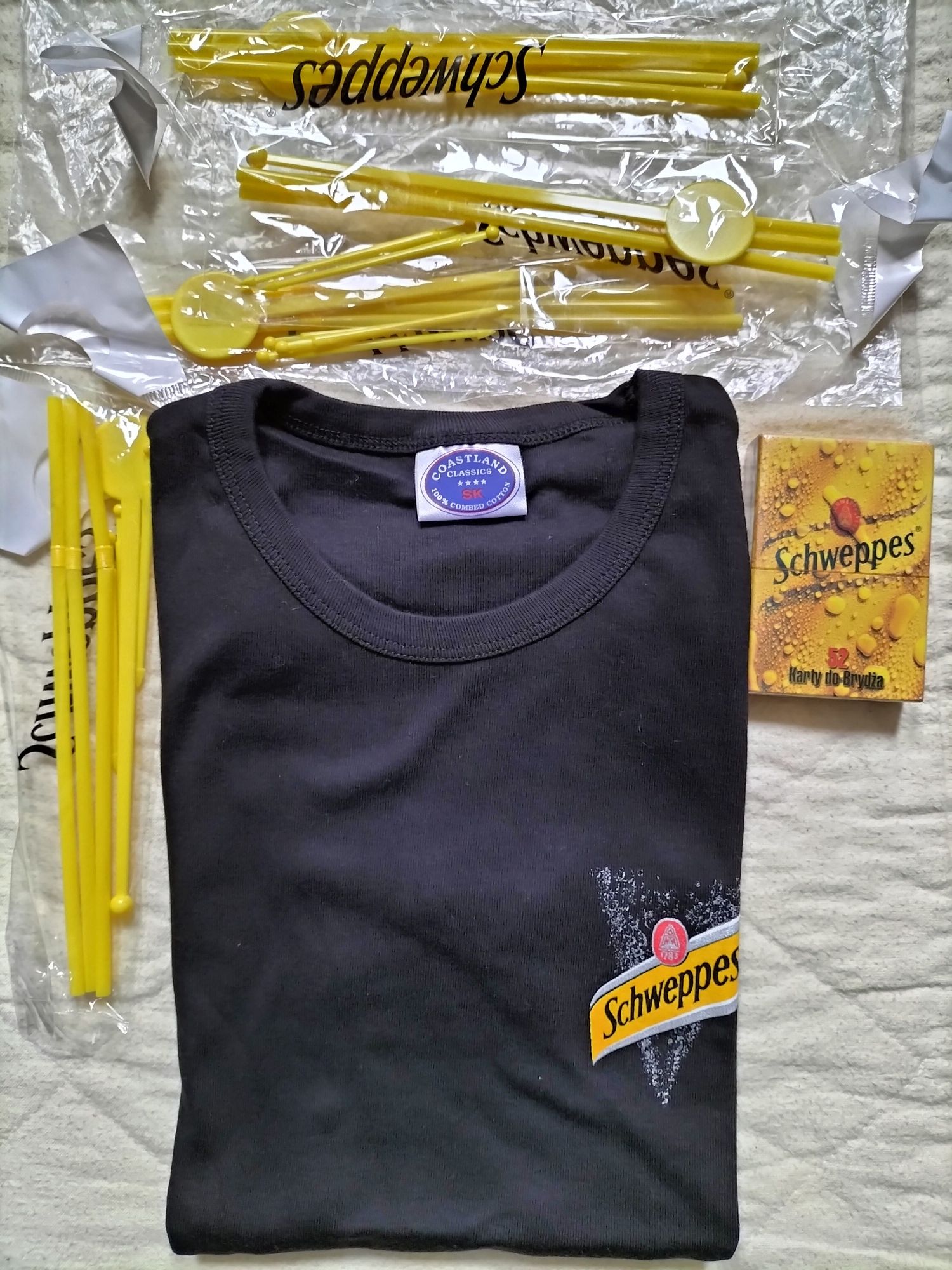 Gadżety Pepsi Schweppes koszulka T-shirt karty do brydża mieszadełka