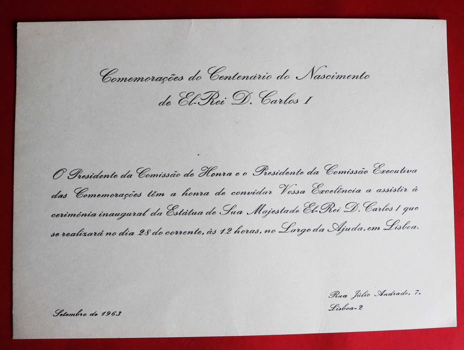 Rei D. Carlos Centenário 1963 estátua Largo da Ajuda (Reserva ORP)