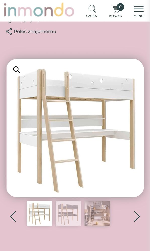 Łóżko piętrowe z biurkiem i półką Funflex / inmondo białe