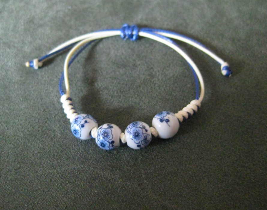 Pulseira Ajustável c/ Contas de Porcelana NOVO - 2 difirentes