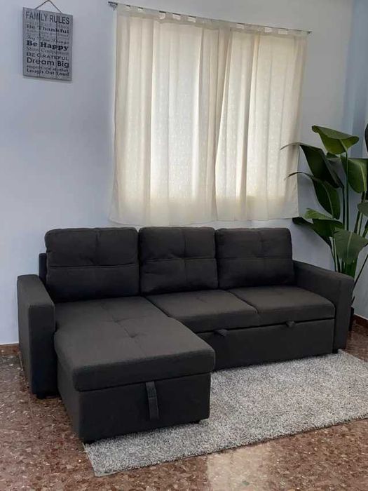 Sofá cama chaise longue cinza - entrega gratis
