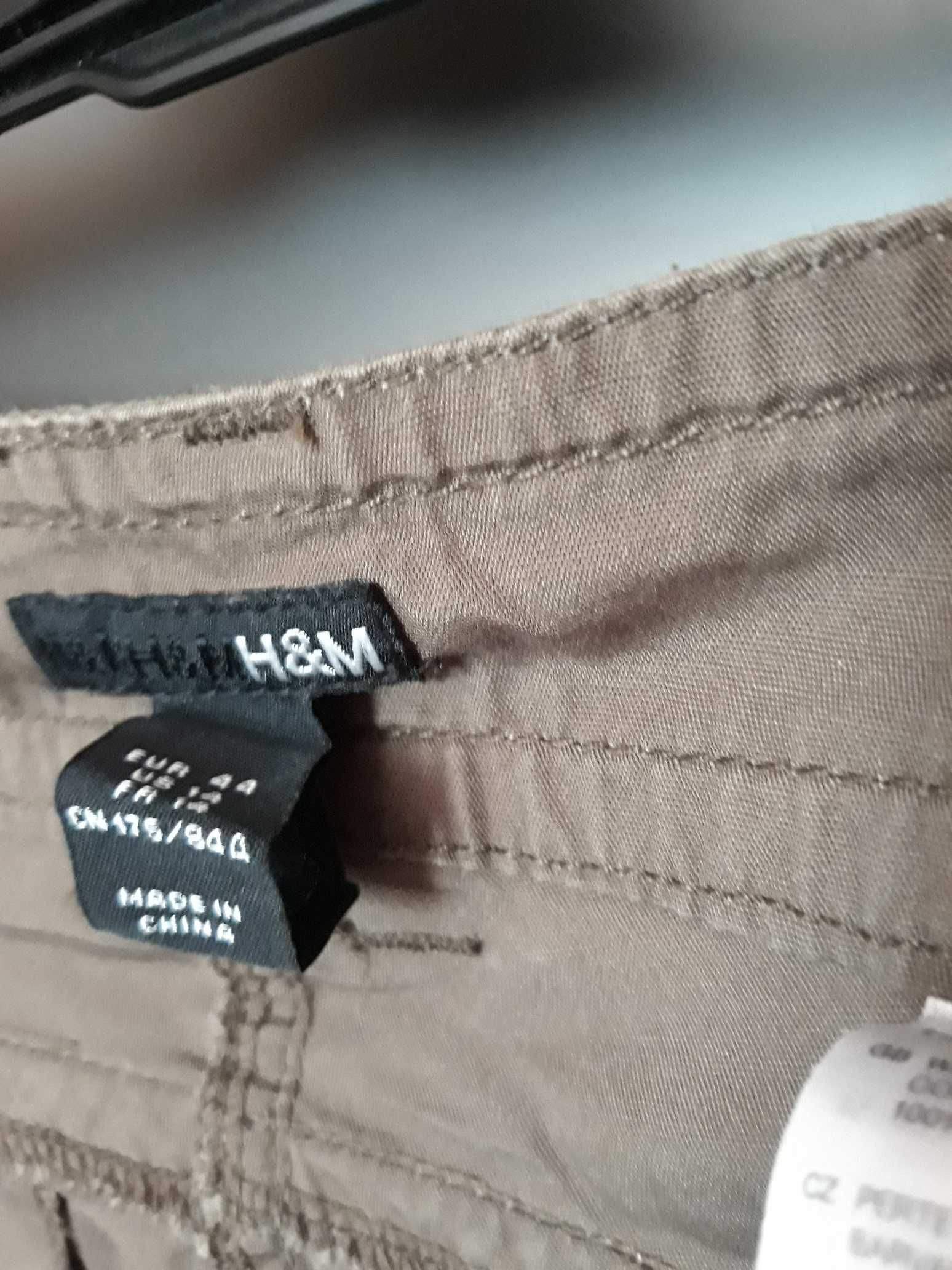 Spodenki brązowe, szorty H&M jak nowe kieszenie bawełna rozmiar 44