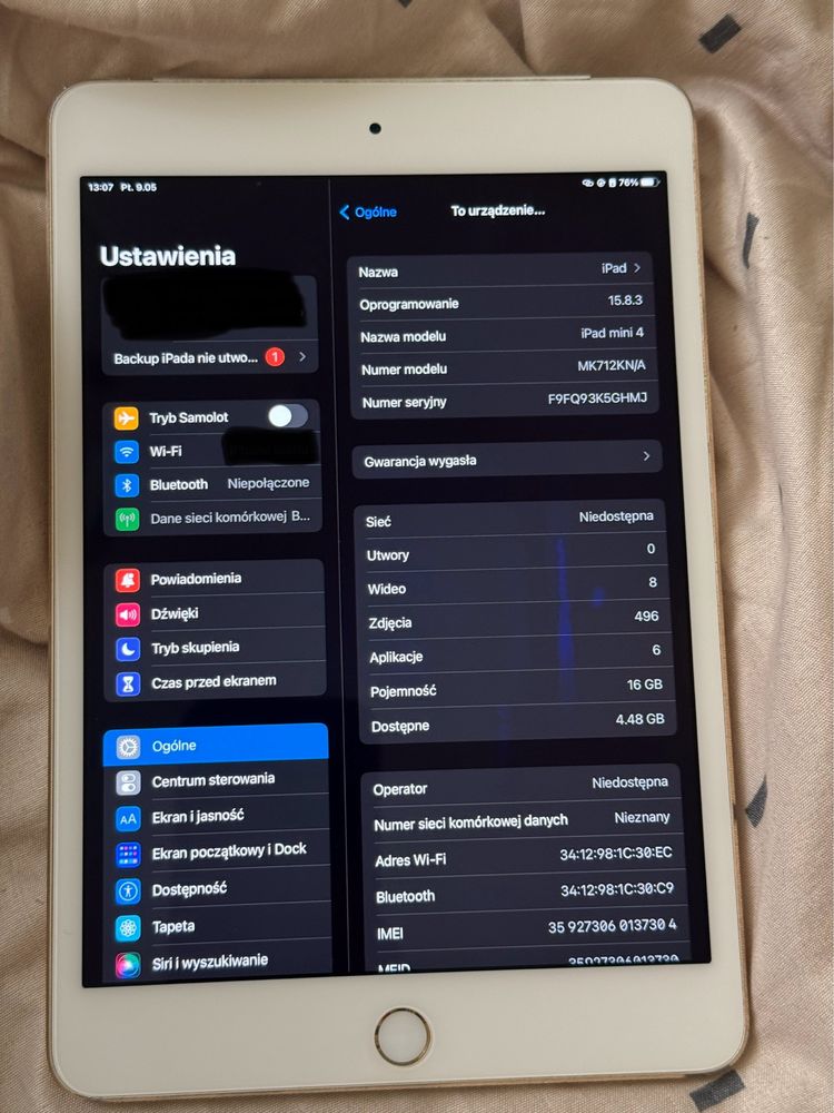 Ipad 4 mini 16 GB zloty cellular