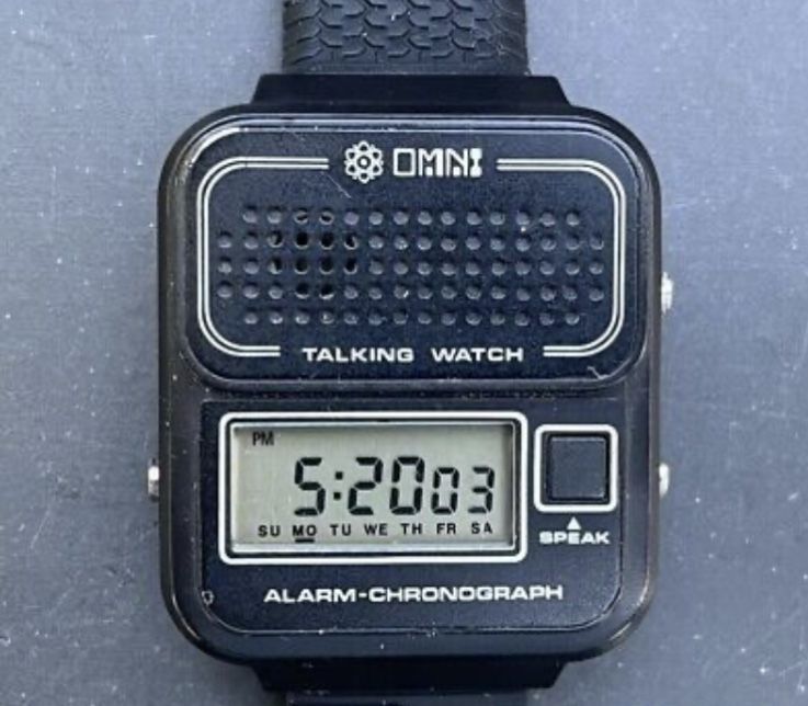 Rzadki 1981 OMNI Talking Watch (40x43mm) Nowy pasek i bateria