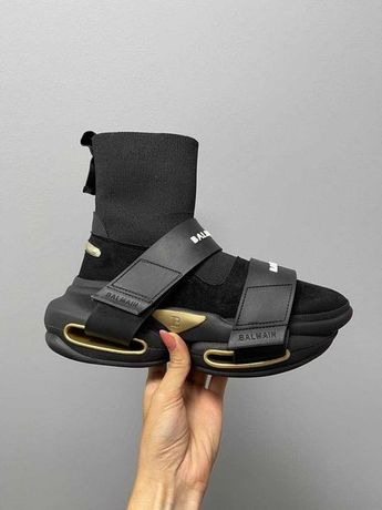 Кроссовки Balmain B-Bold Sneakers Black Gold | Женские r1