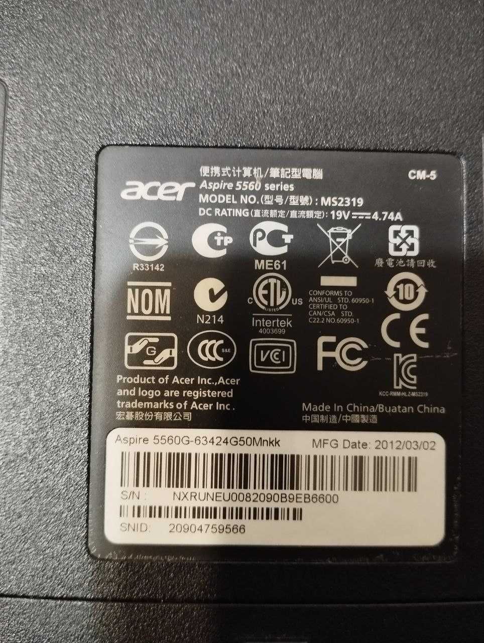 Ноутбук Acer Aspire 5560G