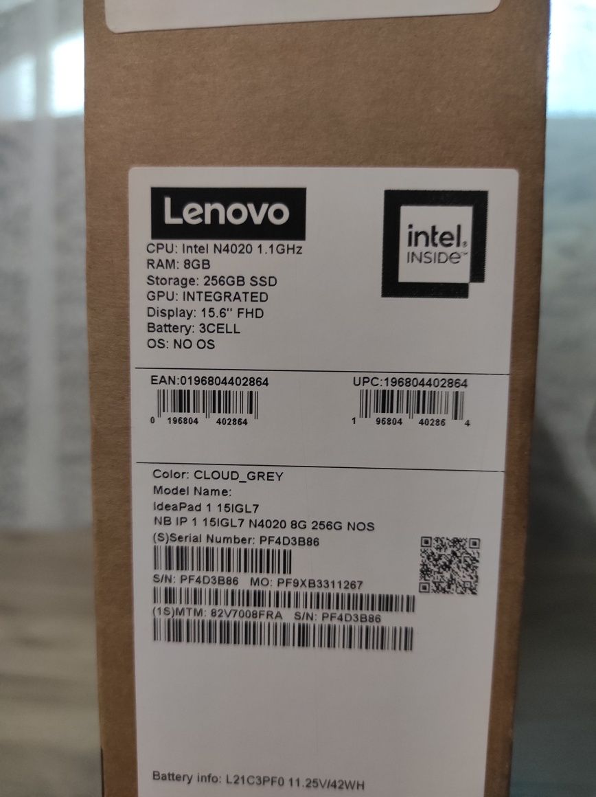 Новый ноутбук 2023г lenovo ideapad 1 15 igl 8/256 windows11