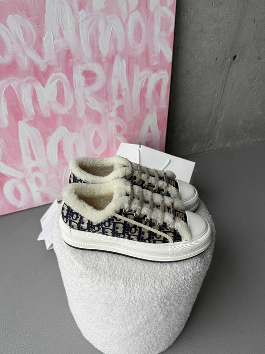 Dior Platform Sneakers Deep Blue Fur / Grey Fur