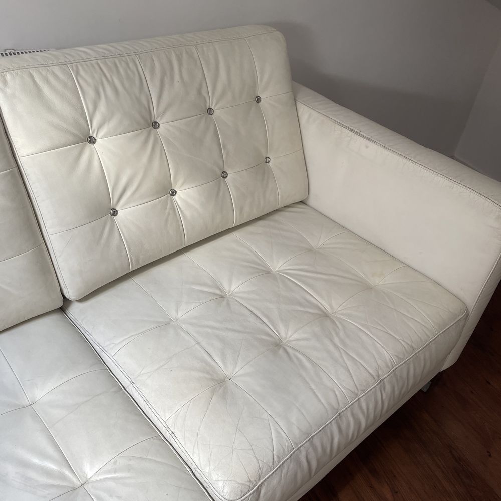 Sofa skórzana skóra naturalna Góralczyk pikowana glamour biała kremowa