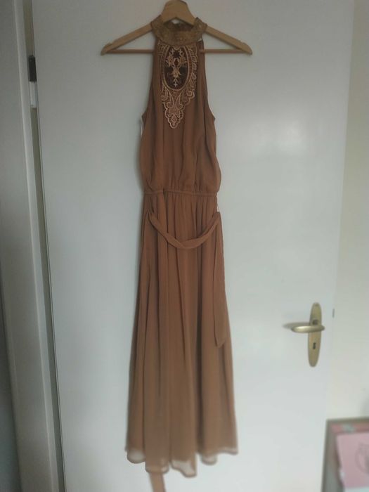 Elegancka sukienka, kamel, rozmiar 34