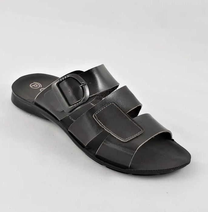 Мужские Шлёпанцы Тапочки Сланцы Чёрные Кожаные