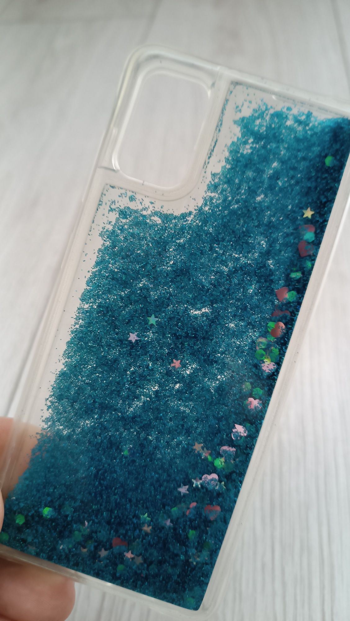 Чехол аквариум для Samsung Galaxy A41 (синие блески)