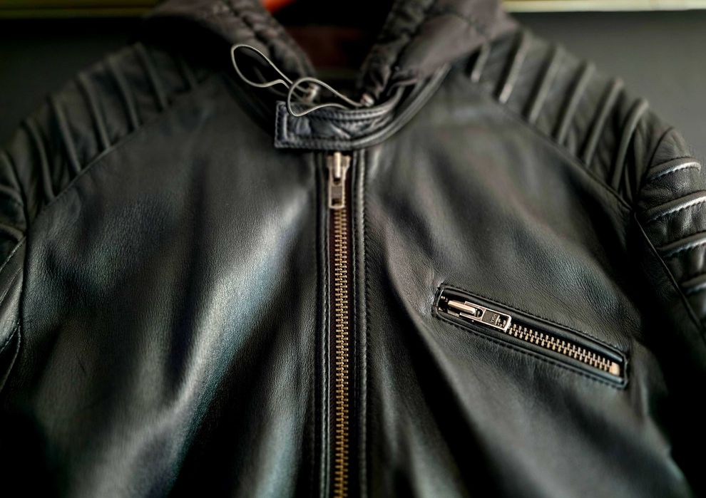 VISTULA kurtka skóra motor rock kaptur czarna