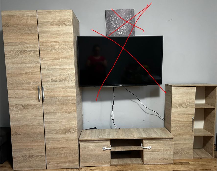 Meblościanka, meble do salonu. Szafa, szafka pod tv, szafka z półkami
