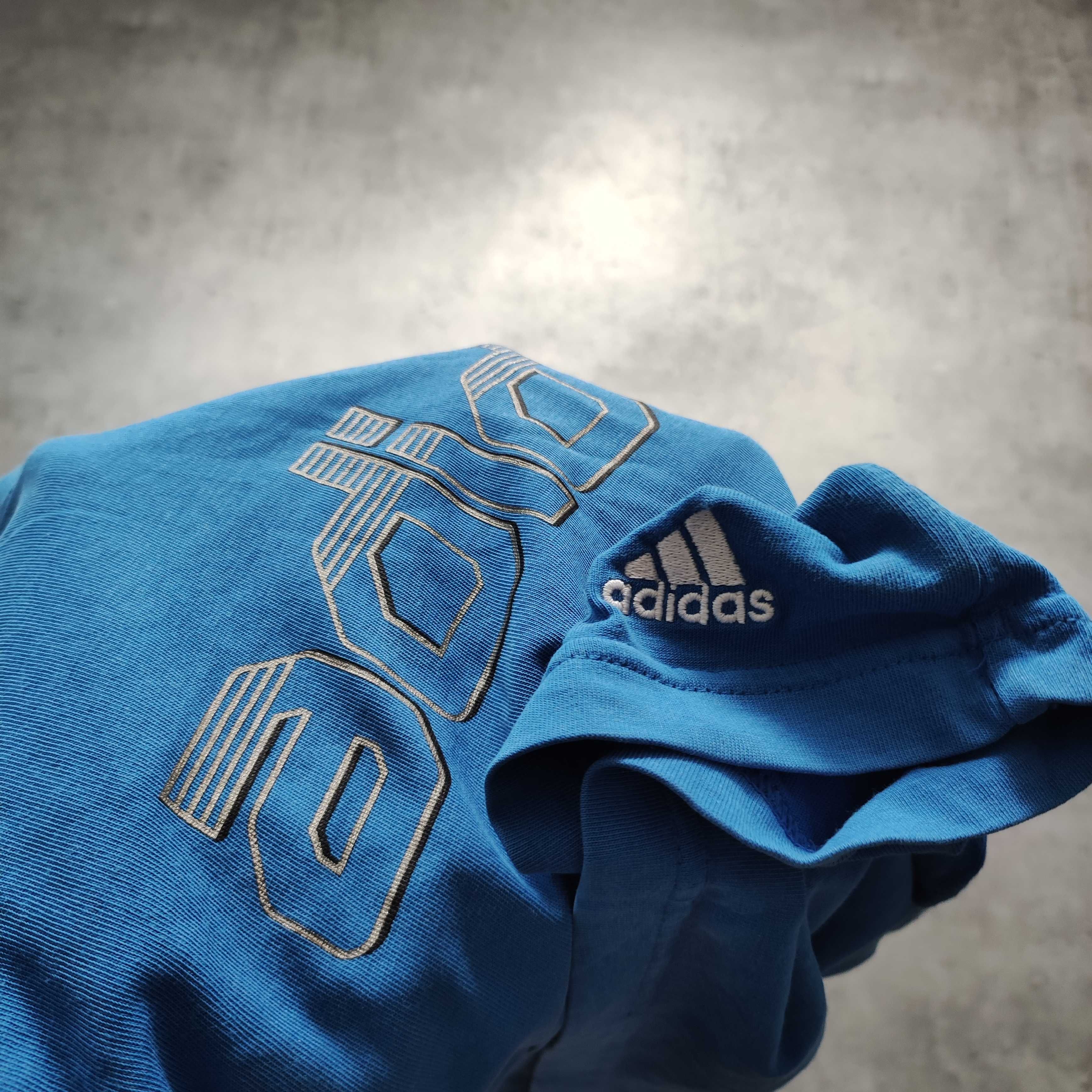 MĘSKA Koszulka Bawełna Casual Codzienna Duże Logo Adidas Granatowa