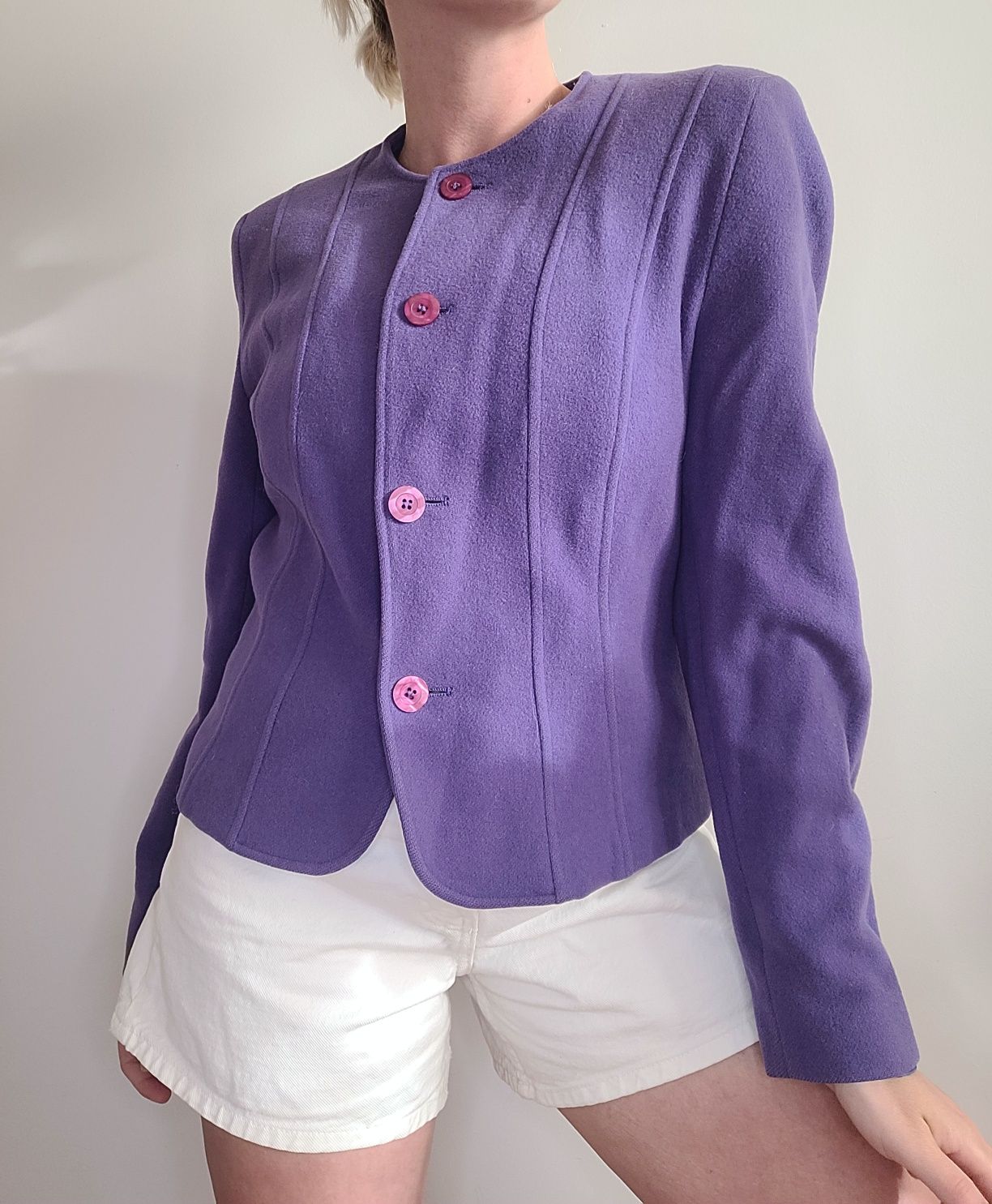 Stylowa fioletowa wełniana marynarka 100% wełna unikat vintage