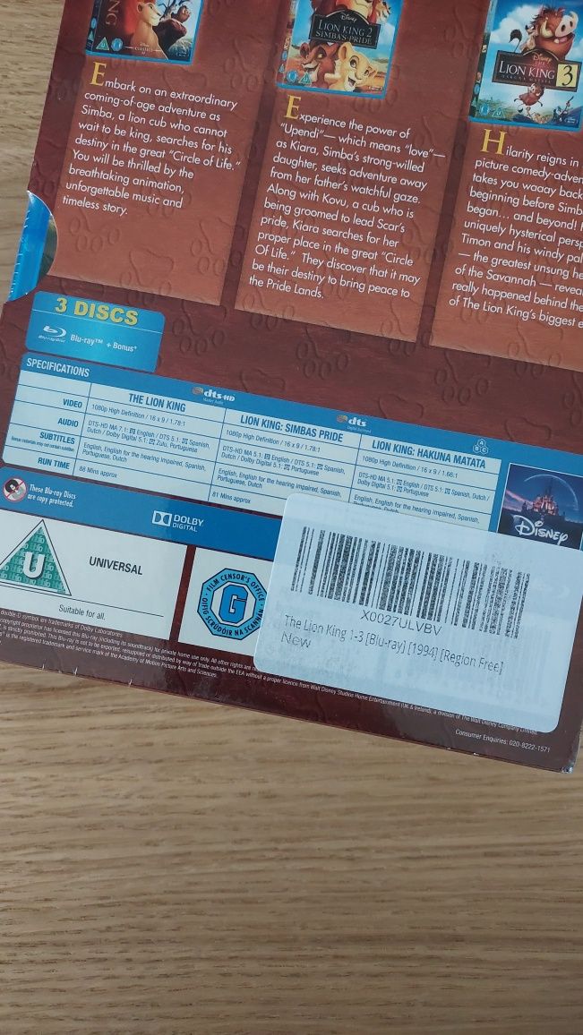 Król Lew 1 2 3 Lion King Disney Blu Ray Angielski Folia Wysyłka 24H