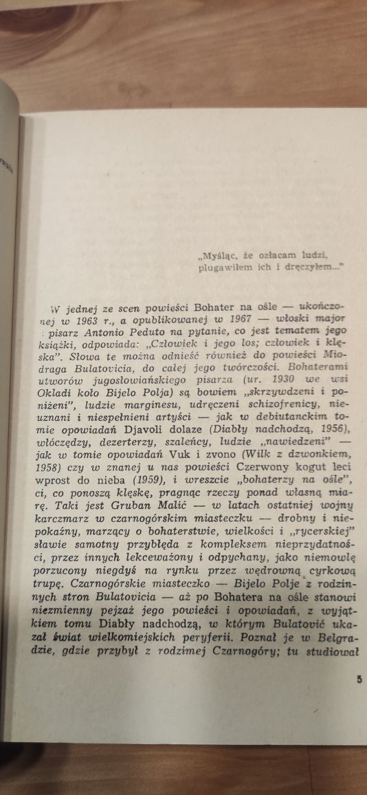 "Bohater na ośle" Miodrag Bulatović