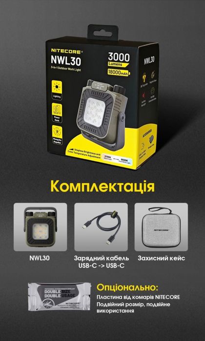 Антимоскітний ліхтар Nitecore NWL30 з магнітним кріпленням (18000 мАг)