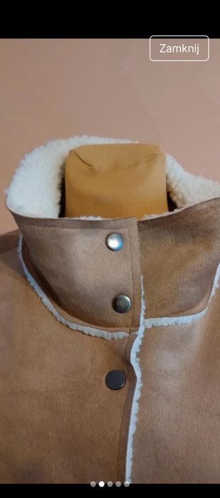 Brązowy damski płaszczyk z kożuszkiem rozmiar L Janina