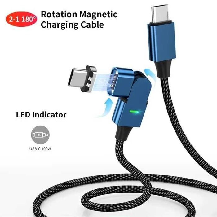 5А 100Вт Магнитный Светодиодный кабель type-C/Lightning PD QC3.0/4.0